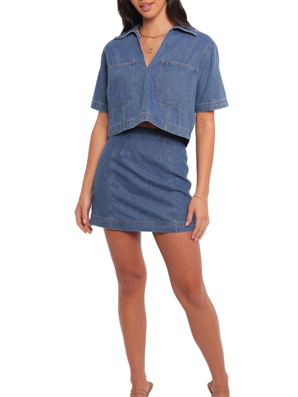 Denim Crop Top & Miniskirt Sets